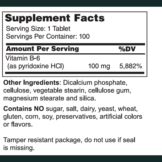 Vitamin B-6 Pyridoxine 100 mg