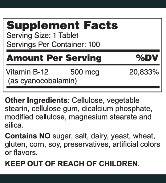 Vitamin B-12 Cyanocobalamin 500 mcg