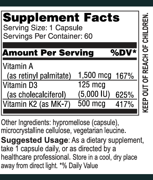 Vitamin A, D3 and K2