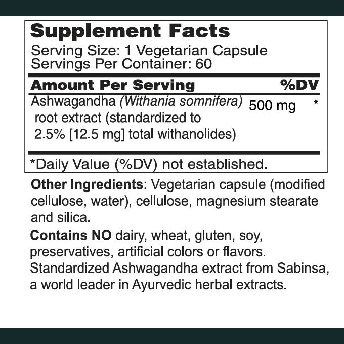 Ashwagandha 500mg Capsules - Natural Stress Support