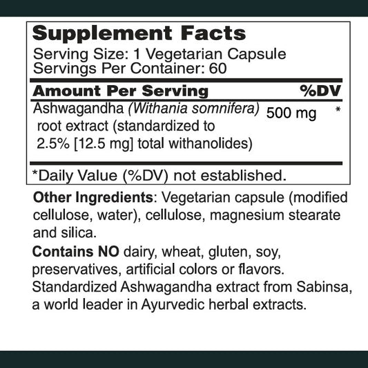 Ashwagandha 500mg Capsules - Natural Stress Support