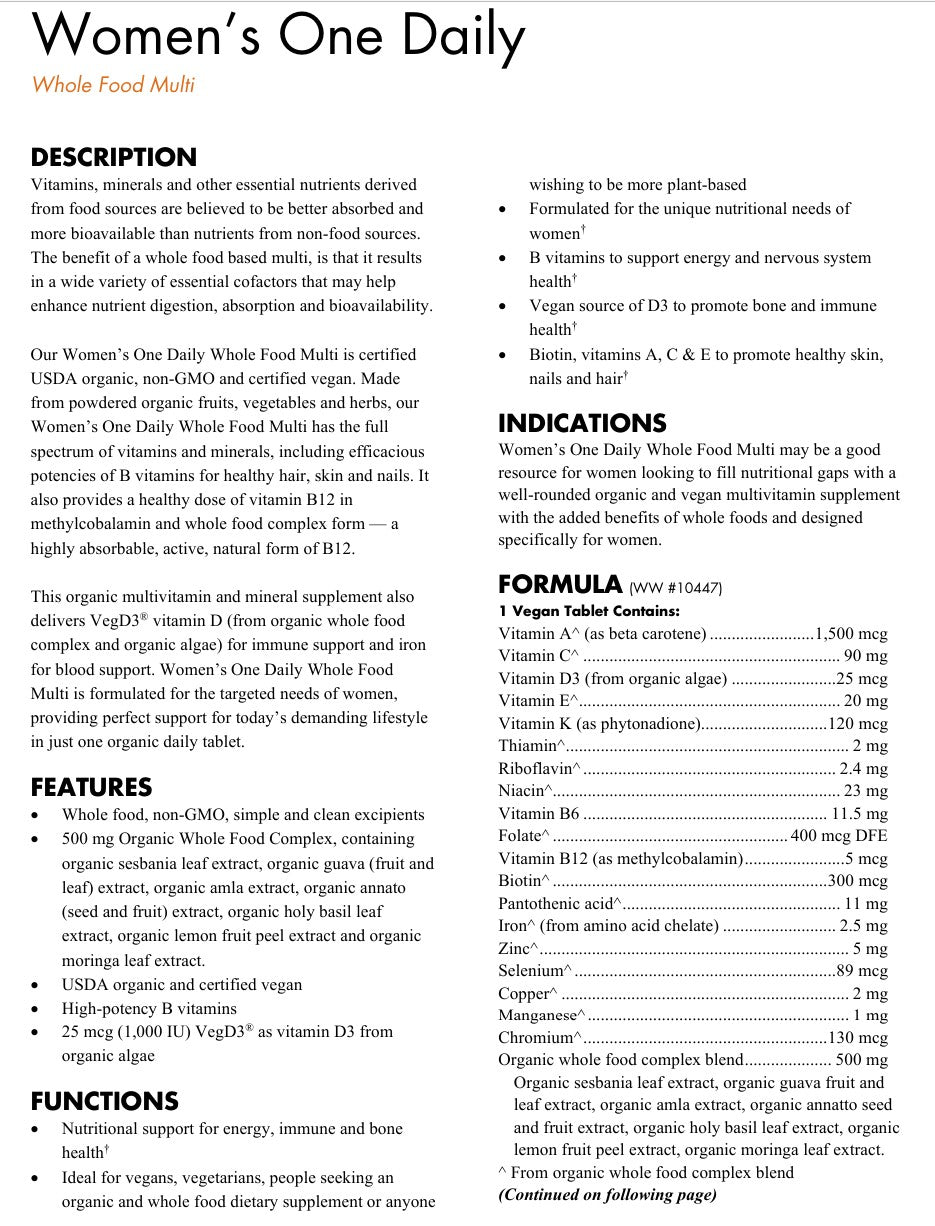 Women's One Daily – Organic Whole Food Multivitamin